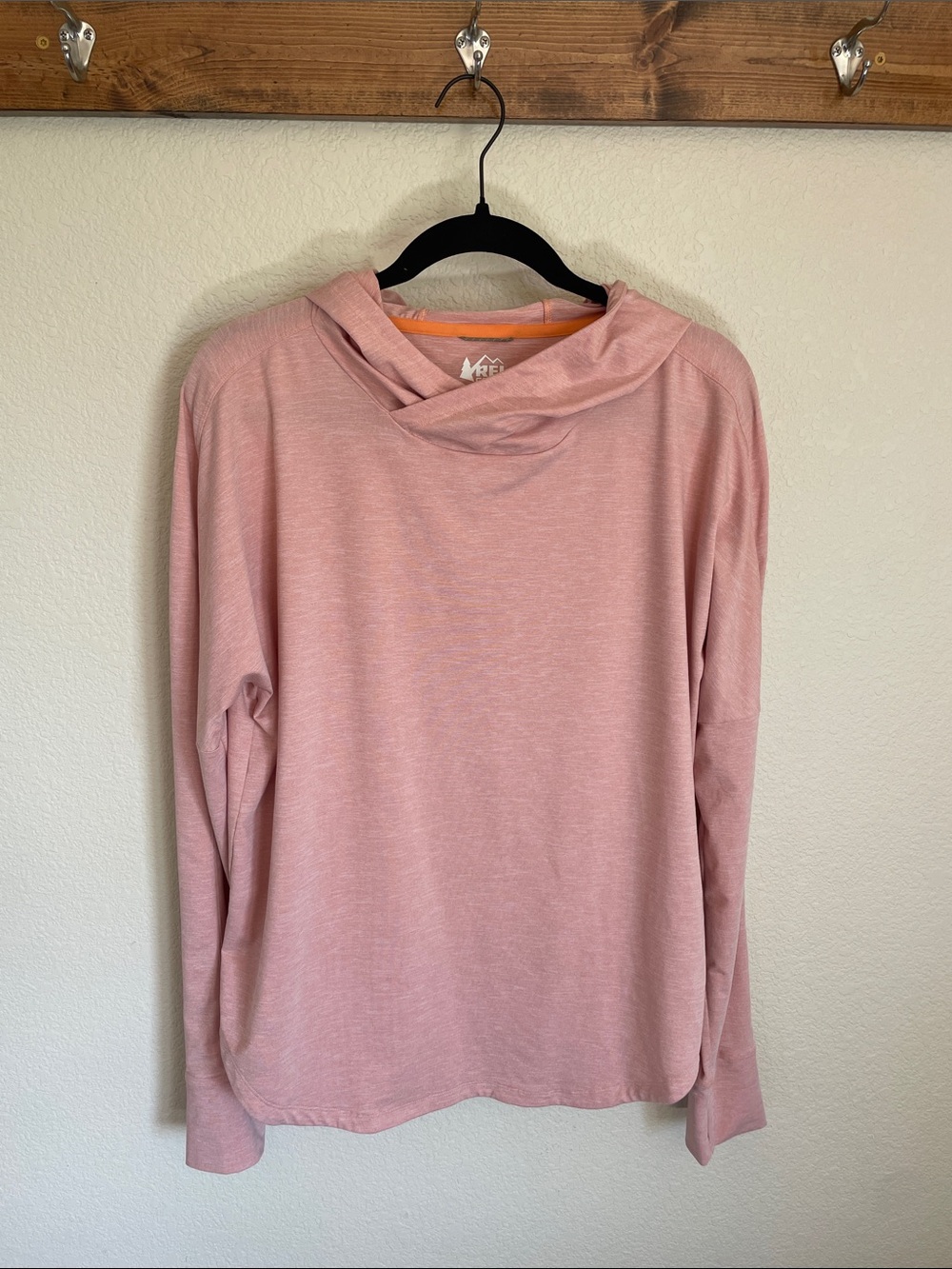 REI Co-op Women's Heathered Pink Long Sleeve Hooded Top XL Gorpcore Hiking